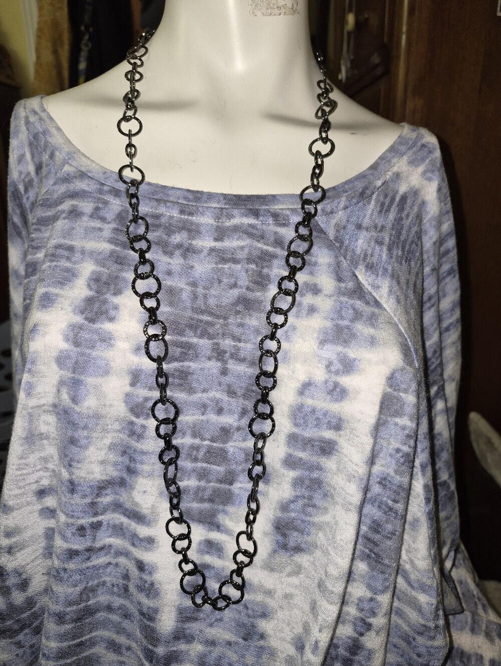 Vintage Fifth Avenue Collection Gunmetal Circle Link Long Strand Necklace
